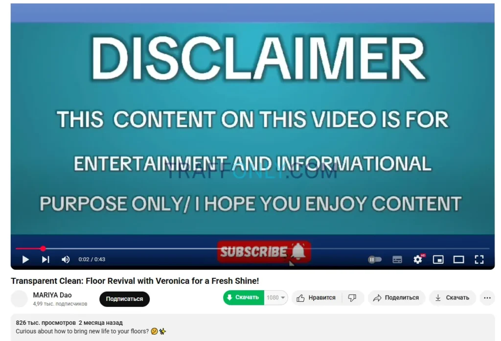 Дисклеймер в начале ролика на YouTube