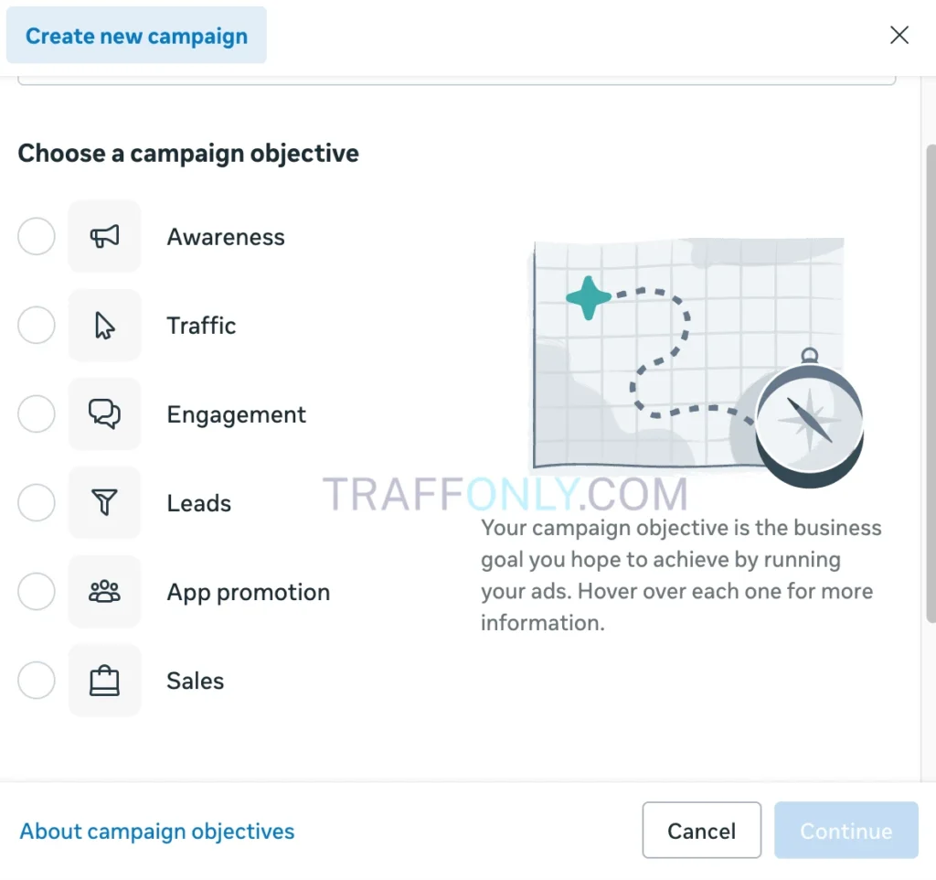 Выбор рекламной цели Traffic в Facebook Ads
