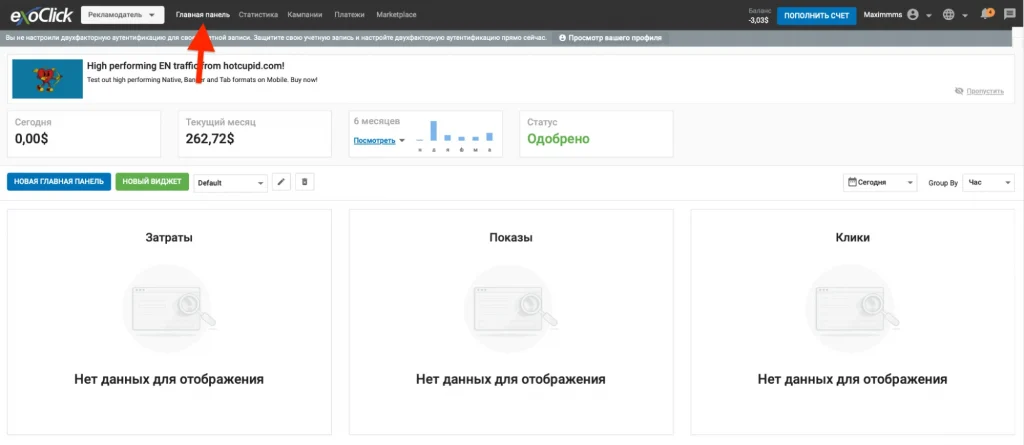 ExoClick advertiser dashboard overview