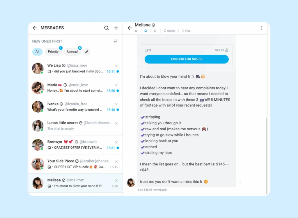 Платное сообщение с контентом в переписке OnlyFans