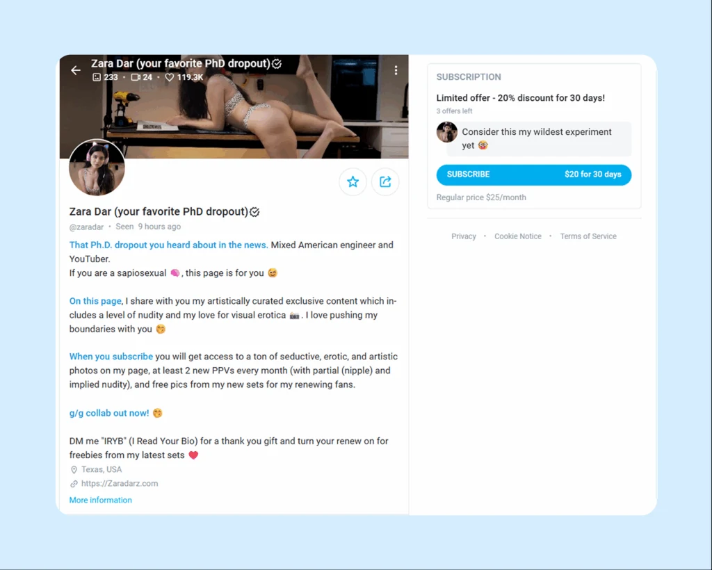 Пример PPV-публикации на бесплатной странице OnlyFans