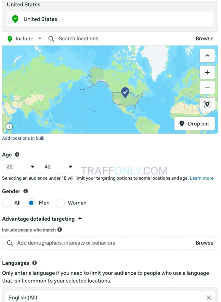 Настройки географии и возраста аудитории Facebook Ads