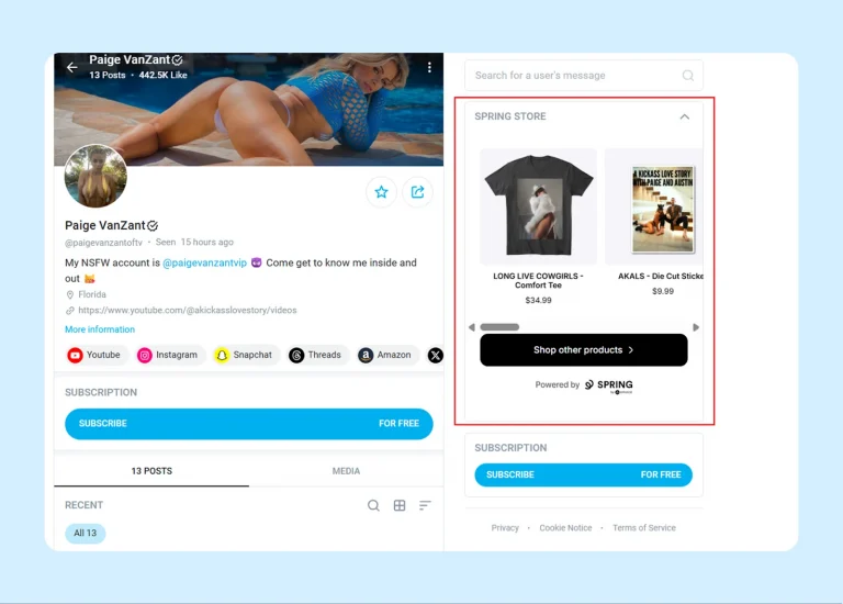 Витрина товаров в профиле модели на OnlyFans