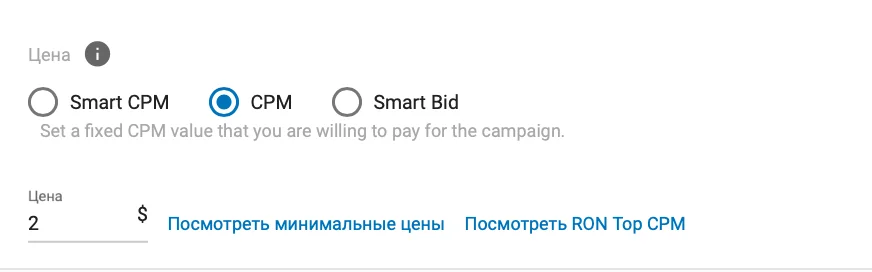 Selecting CPM pricing and a bid in ExoClick