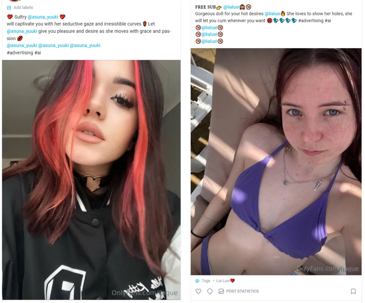 Examples of SFS promotional posts on OnlyFans