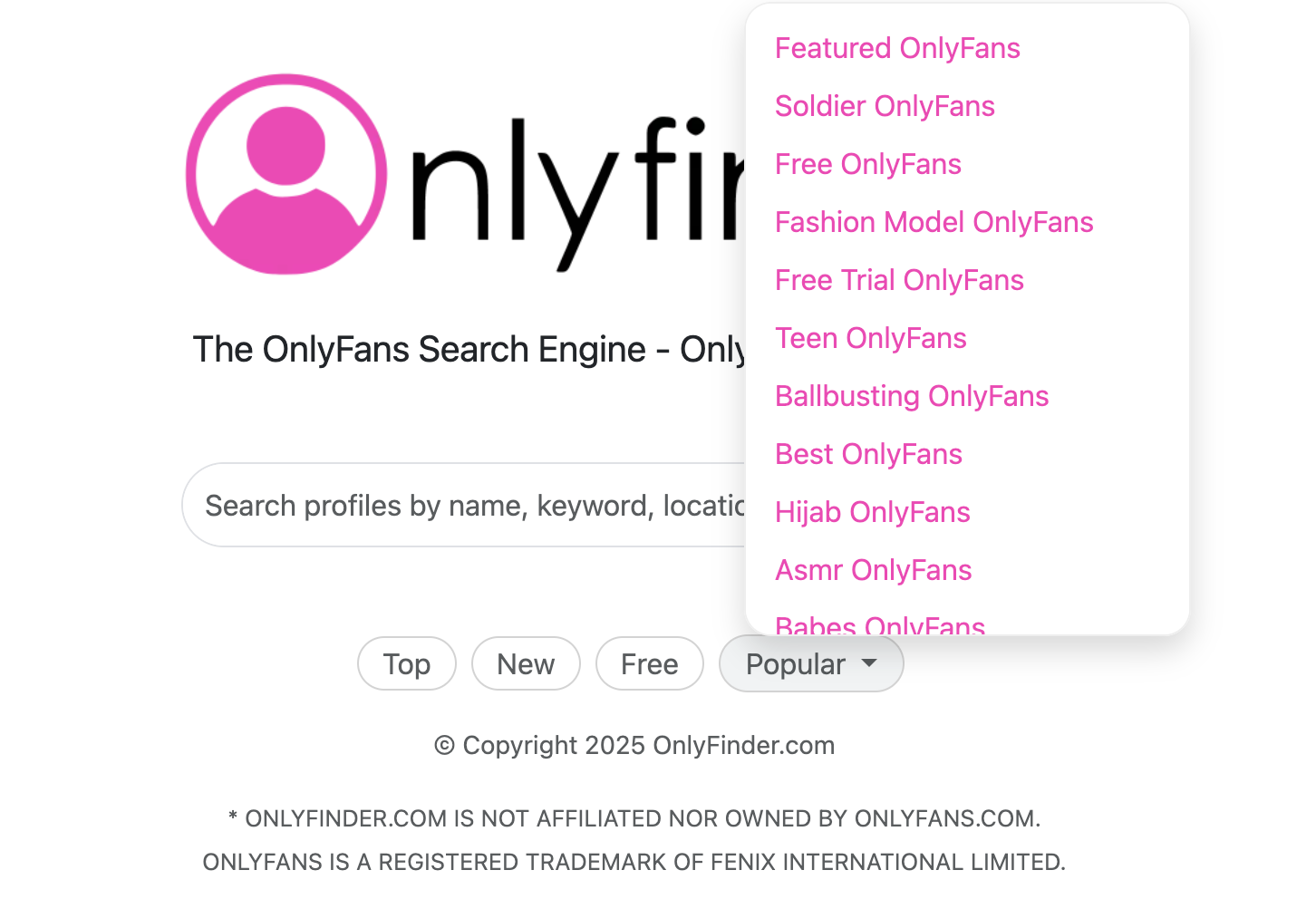 Creator search and categories on OnlyFinder