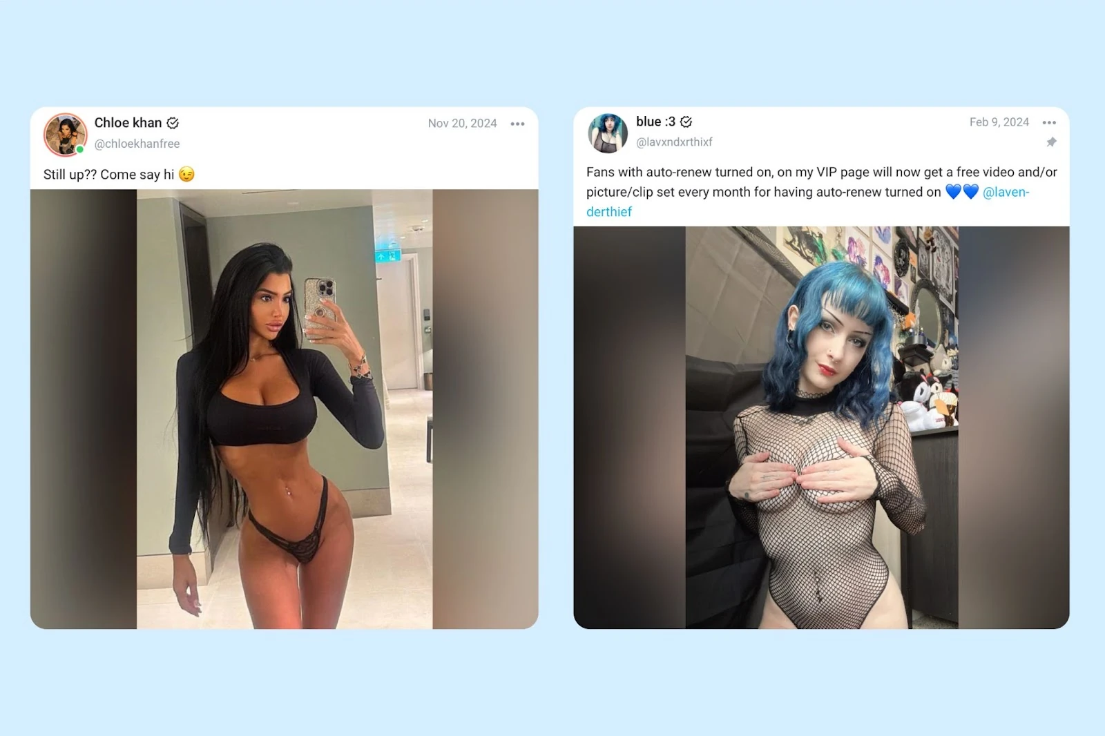 Examples of promotional posts on OnlyFans creator pages