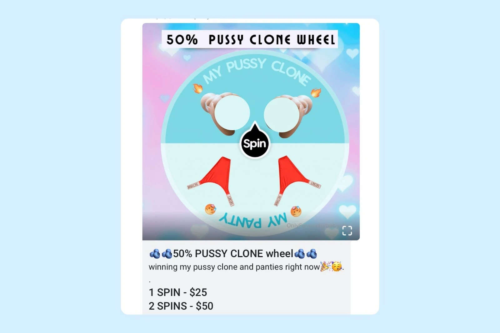 An example paid wheel-game post on OnlyFans