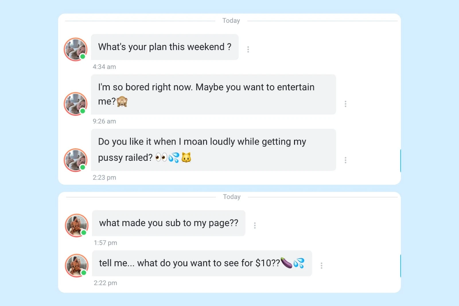 An example conversation with a subscriber in OnlyFans messages