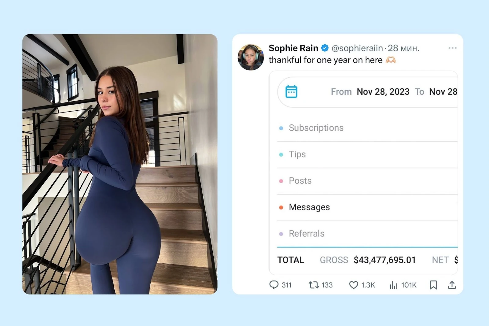 A creator profile and an OnlyFans earnings report
