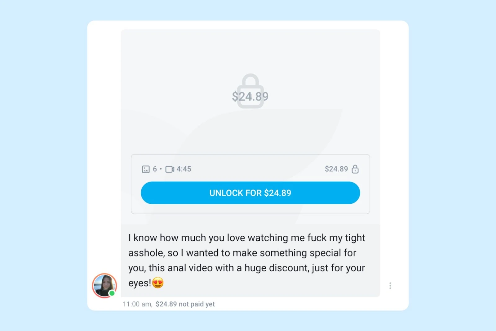 An example paid message with locked content on OnlyFans