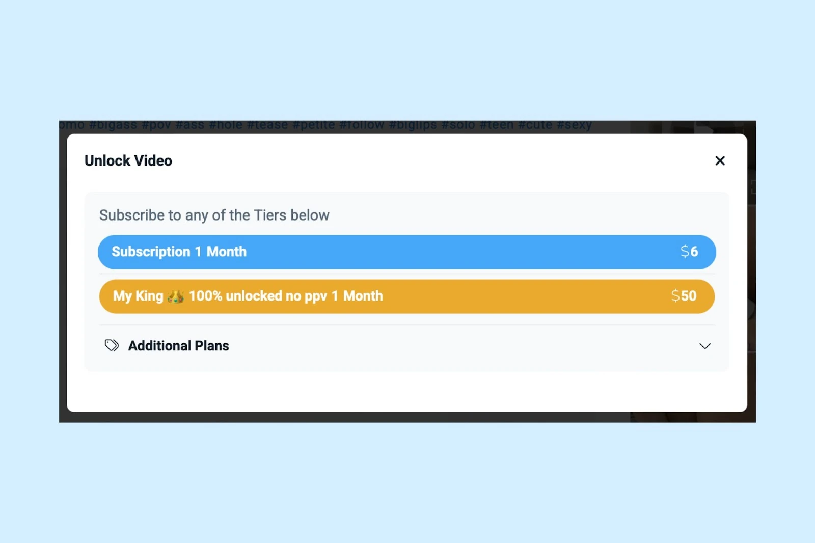 Selecting a subscription tier to unlock a video on Fansly