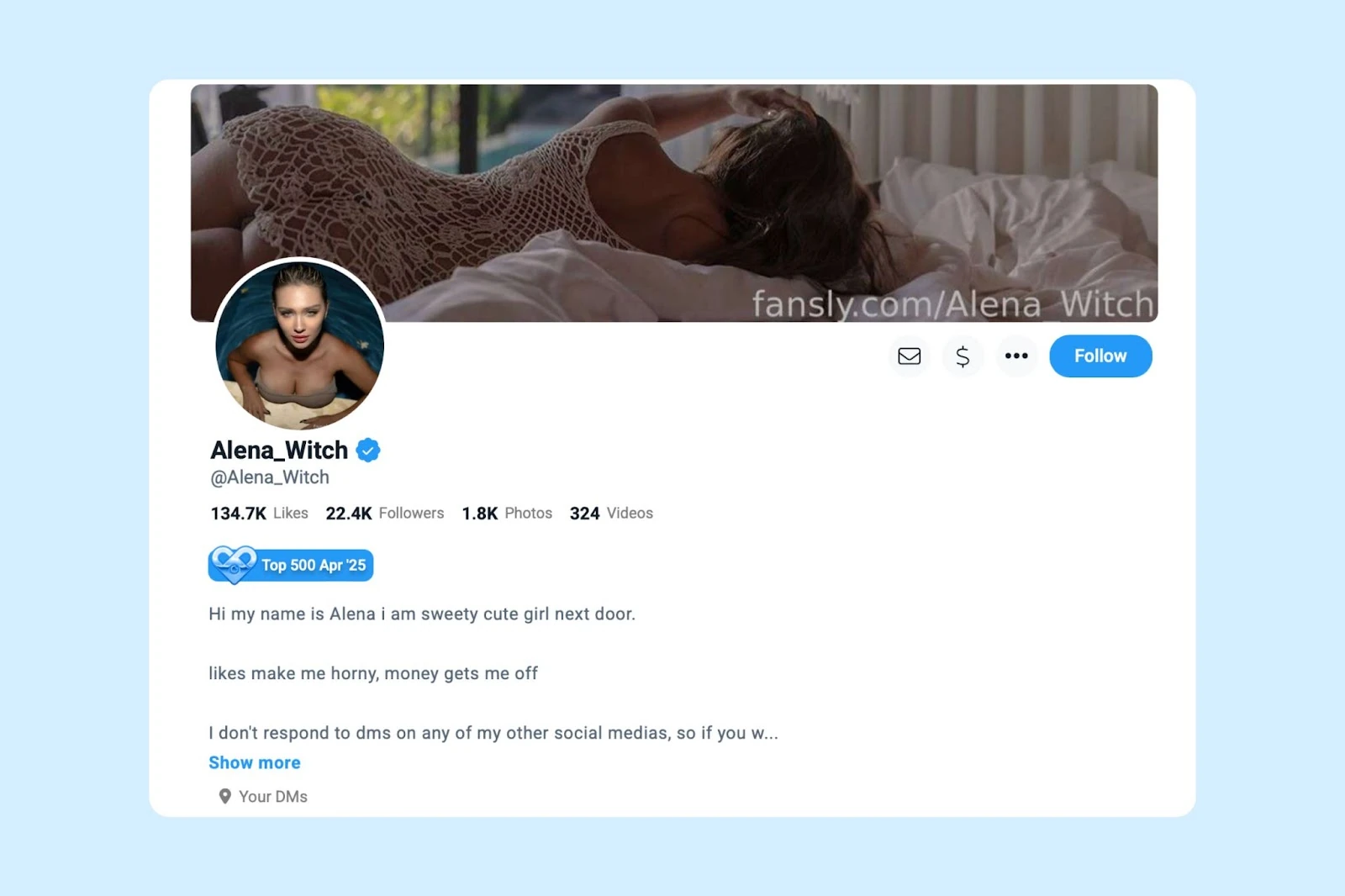 Creator Alena Witch’s profile description on Fansly