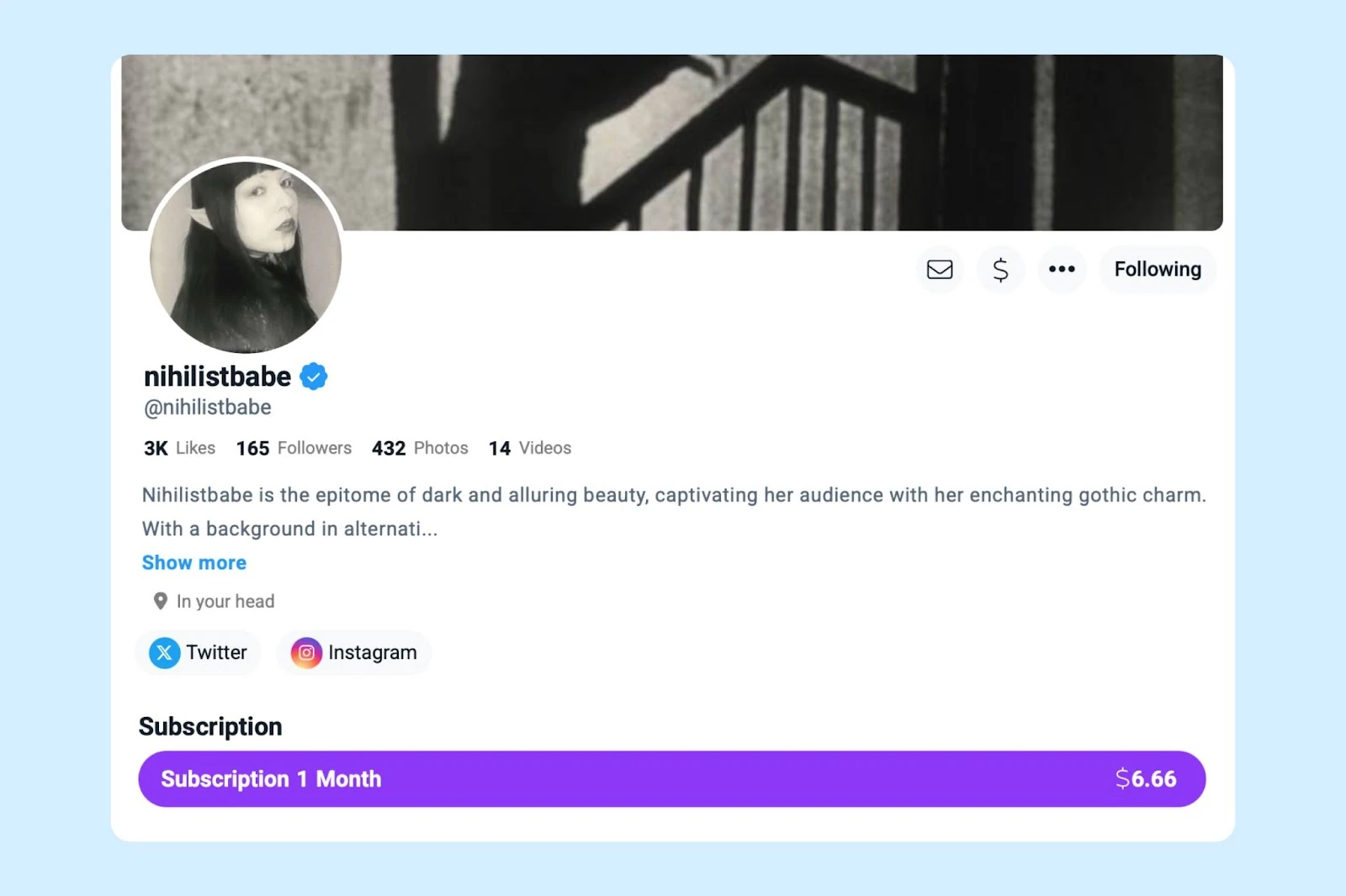 A Fansly creator profile with a paid subscription button