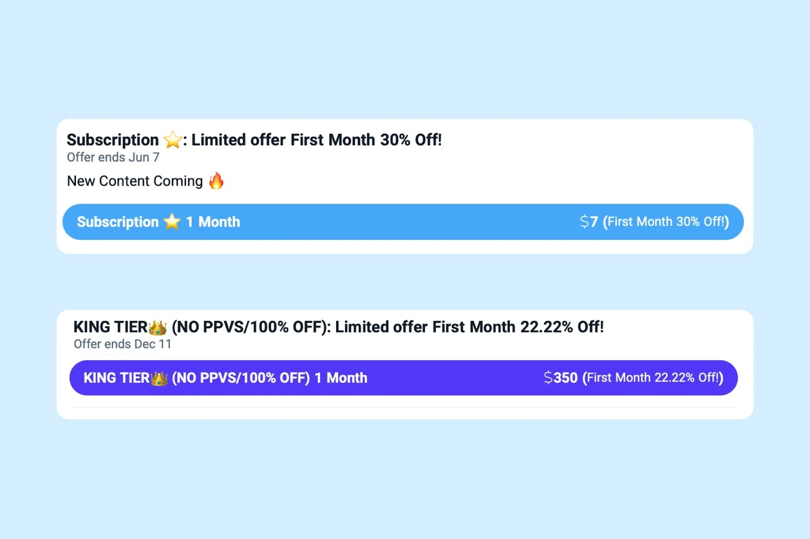 An example of multiple subscription tiers on Fansly