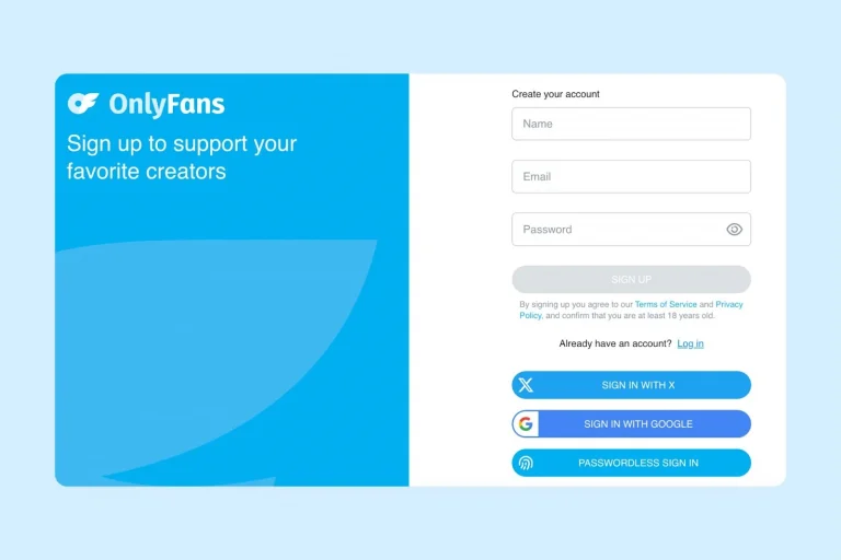 Форма регистрации аккаунта OnlyFans