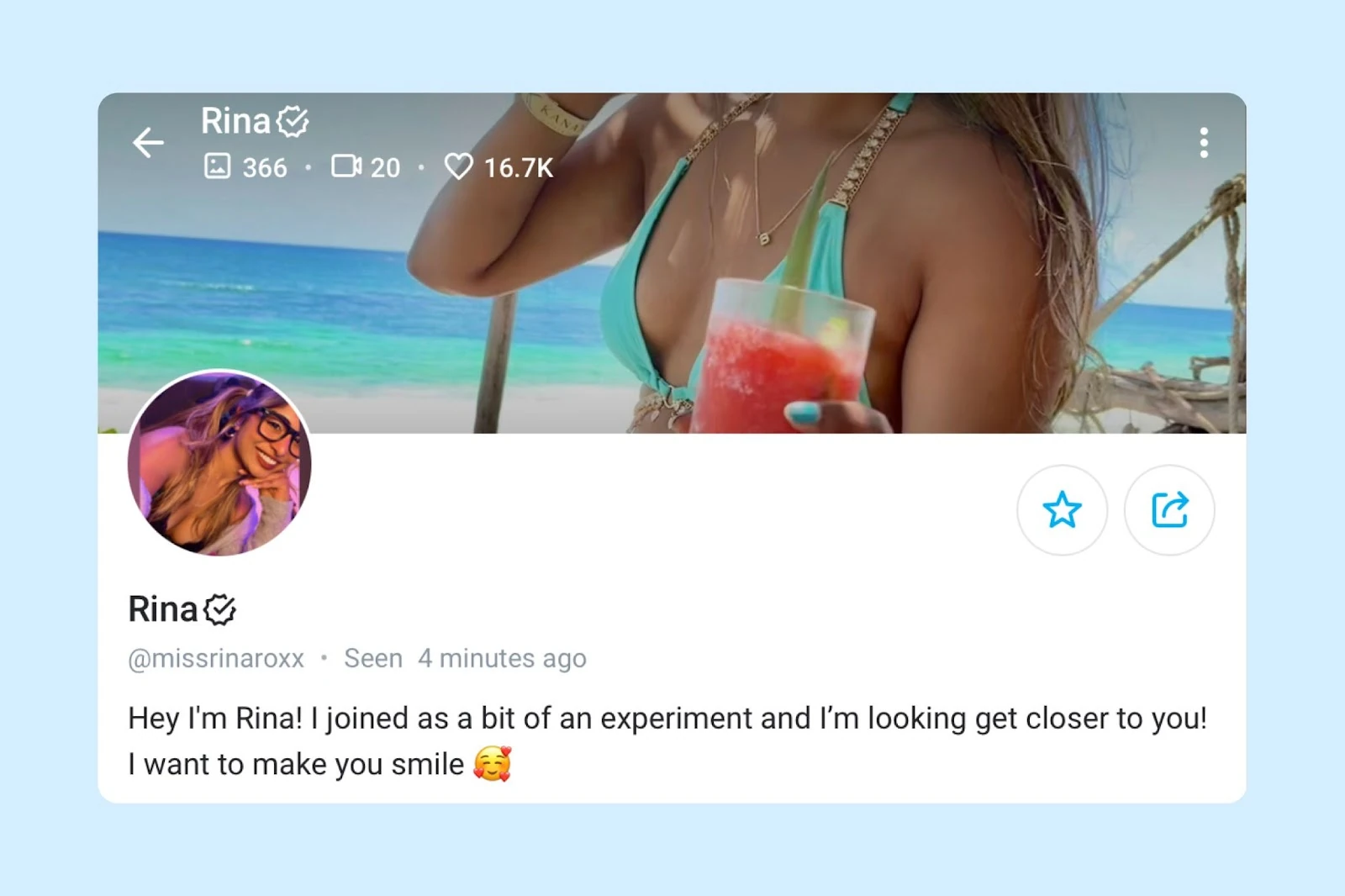 Пример заполненного профиля модели OnlyFans