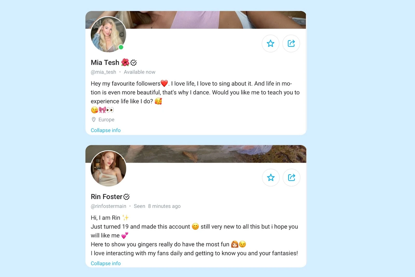 Примеры описаний профилей моделей OnlyFans