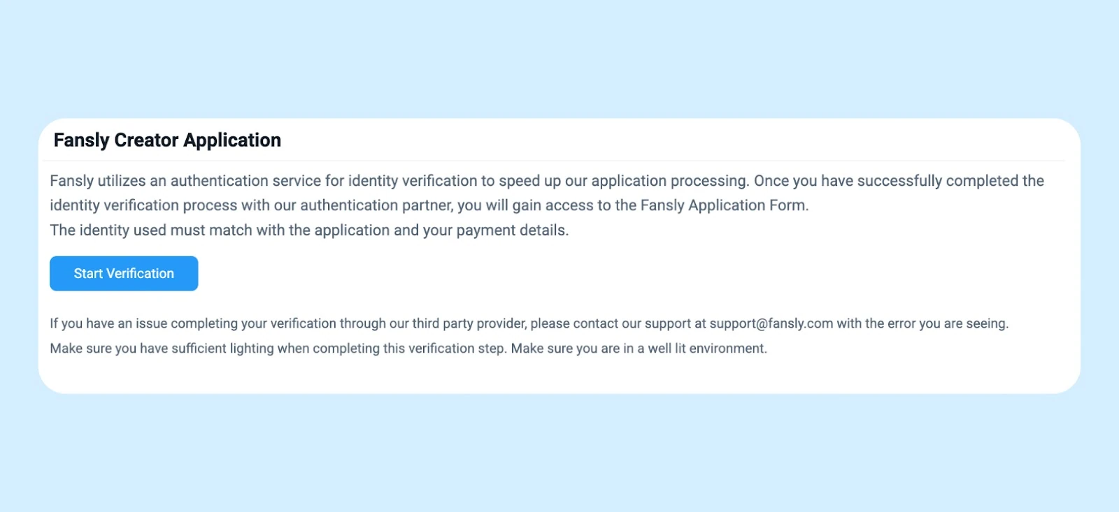 Starting a Fansly creator verification application