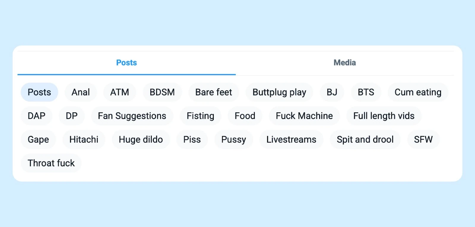 Post categories on a Fansly creator page