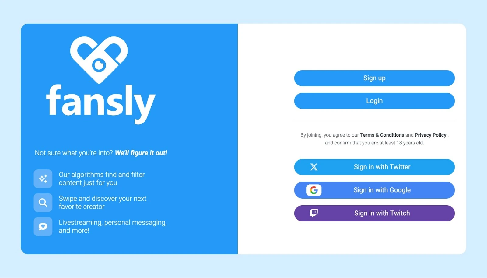 The Fansly account registration form