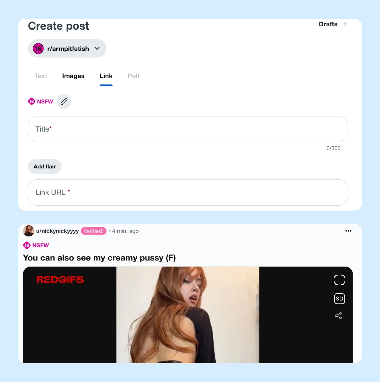 Создание публикации со ссылкой на видео в Reddit