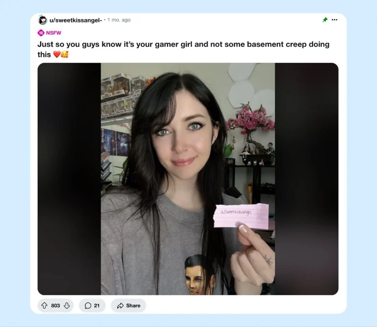 Пример фотографии модели с подтверждением авторства на Reddit