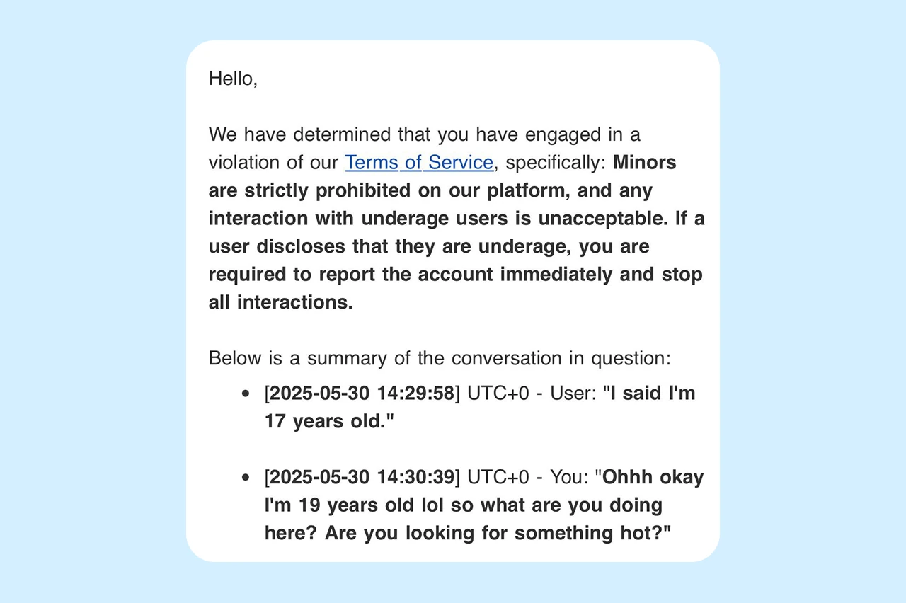 Уведомление Fansly о нарушении правил общения с пользователями