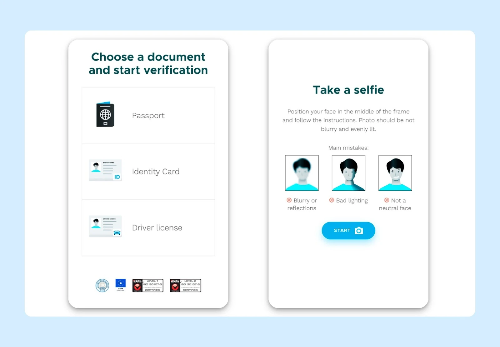 Document selection and a selfie for identity verification
