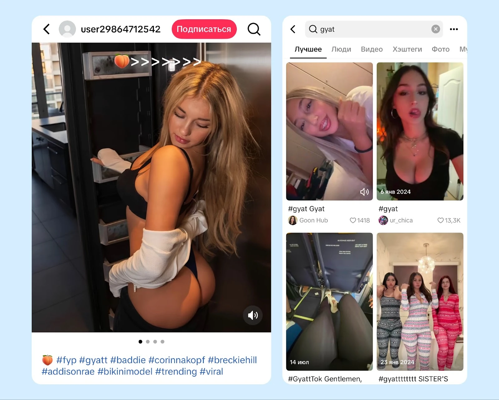 A creator video and TikTok search results