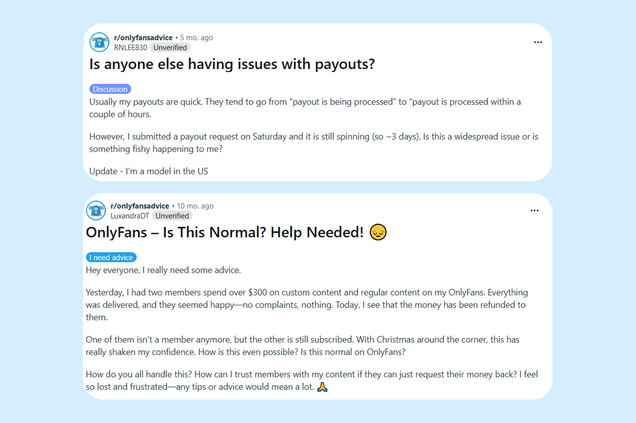 Reddit discussions about OnlyFans payout issues