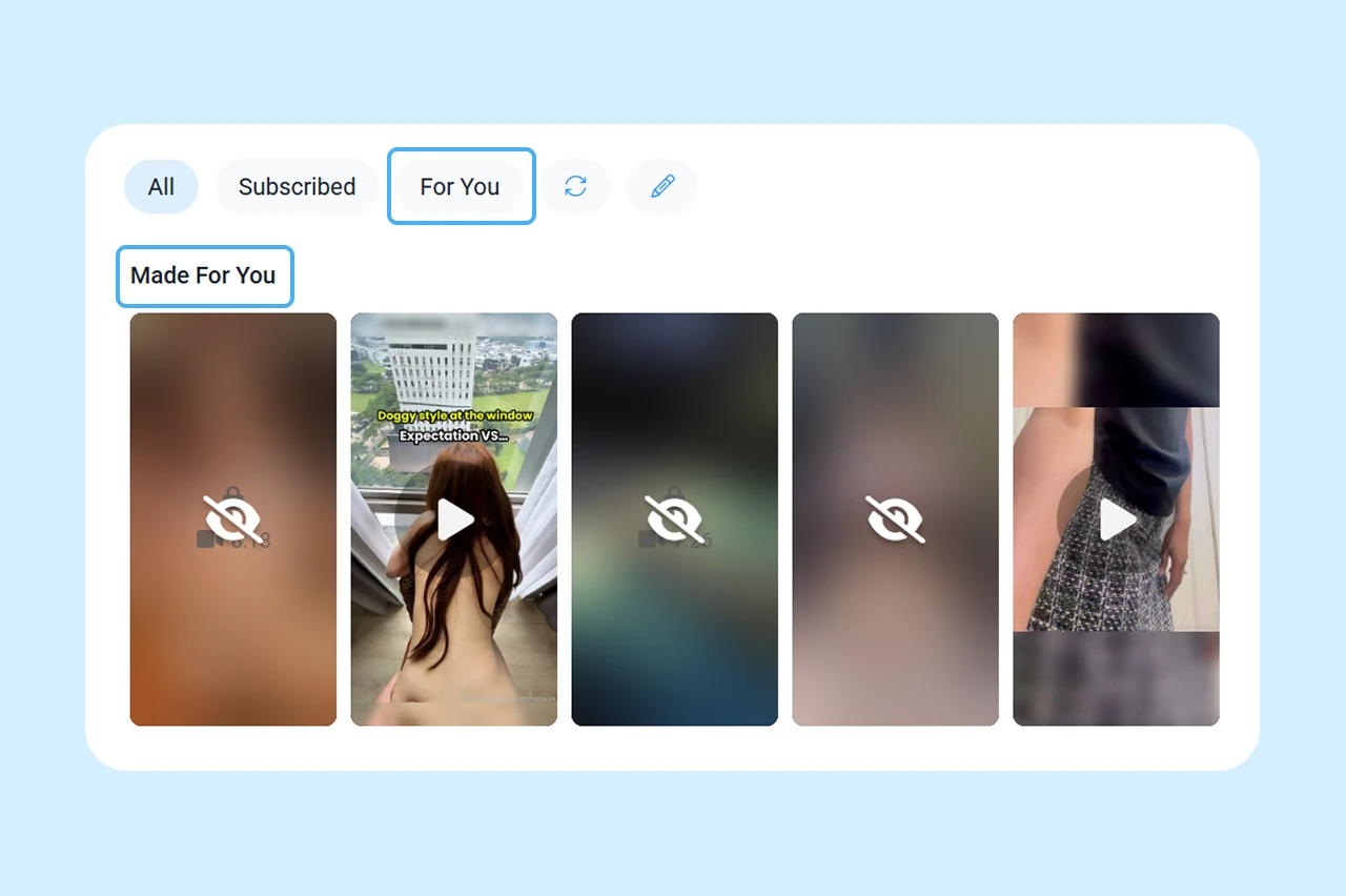 The For You feed with Fansly video recommendations