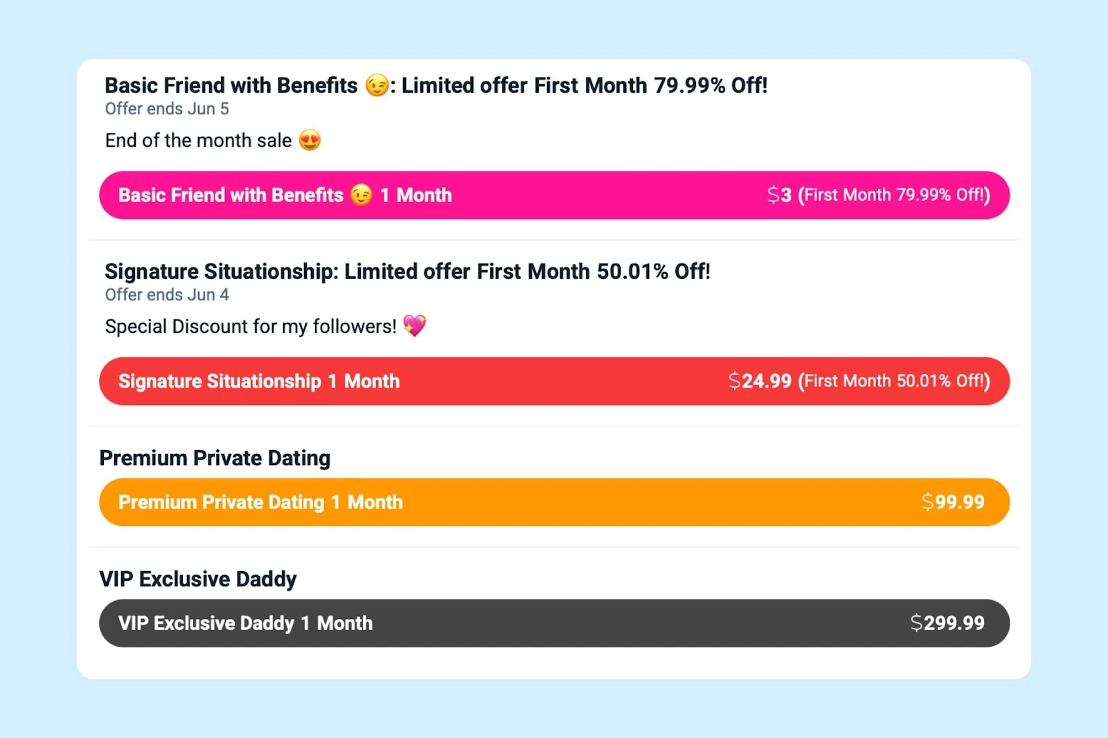 Paid subscription tiers on a Fansly creator page