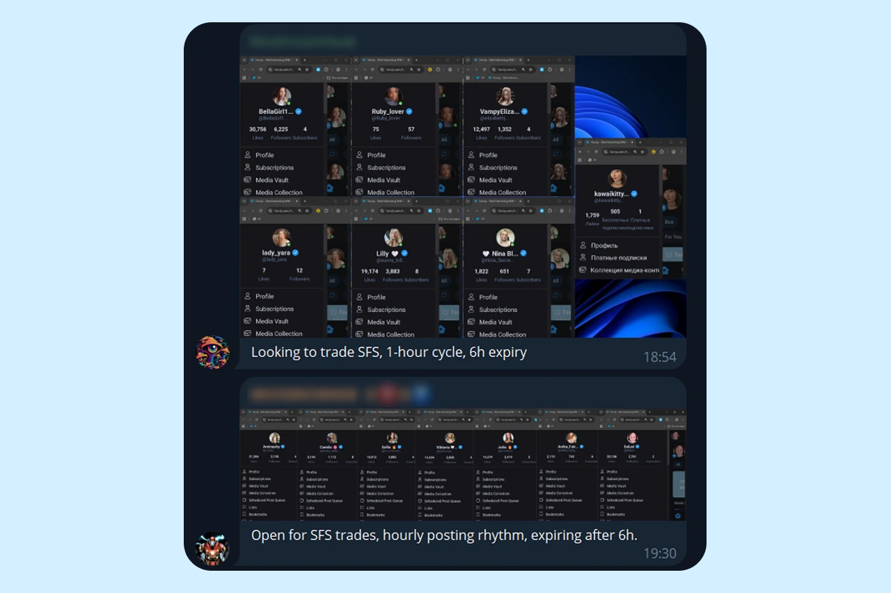 Creator offers for SFS exchanges on Telegram