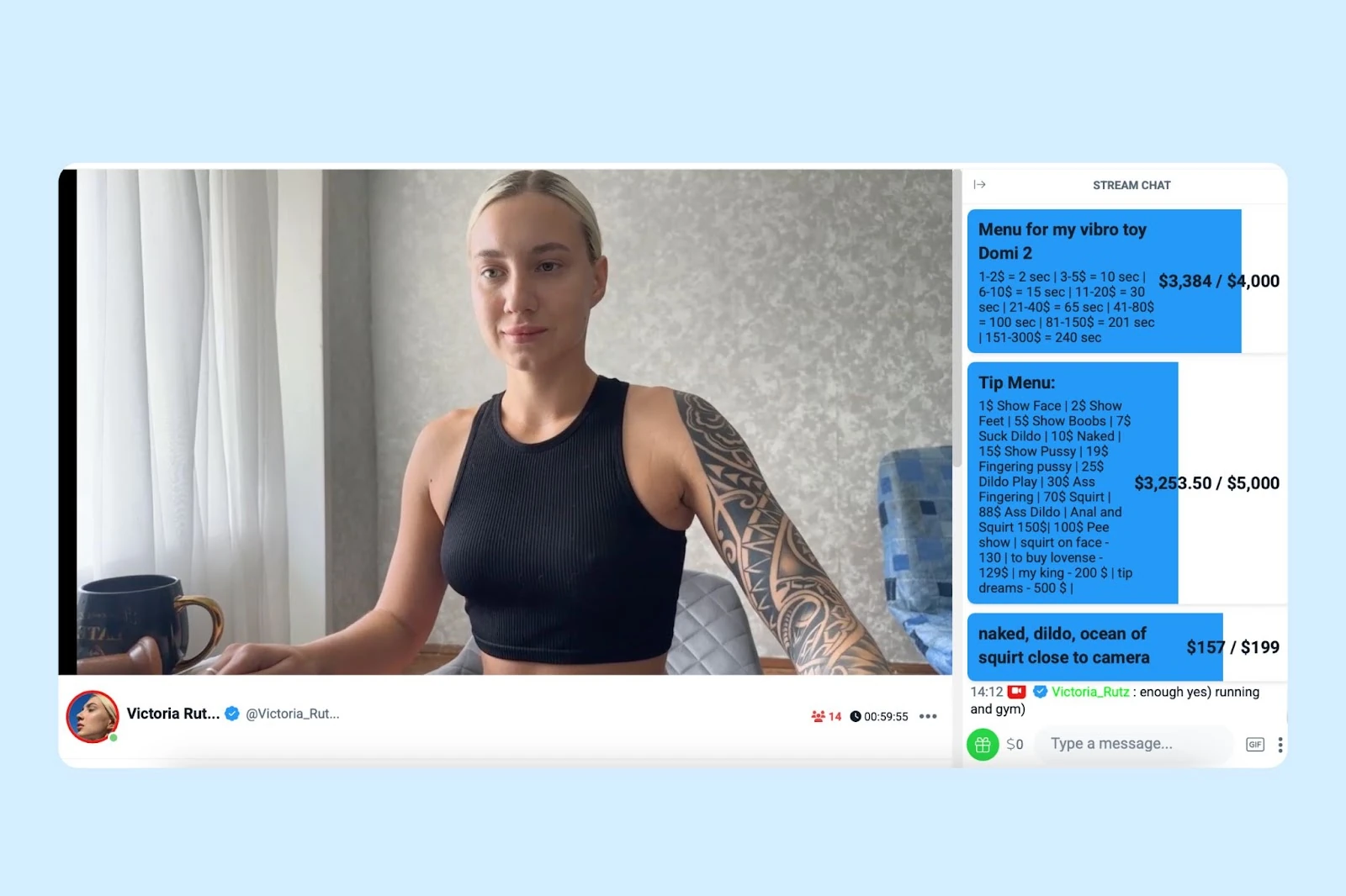 Пример прямого эфира модели с интерактивными настройками